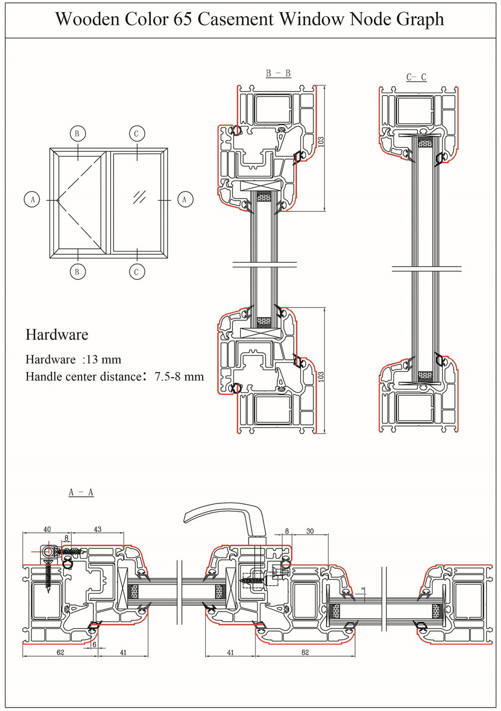 65 uPVC Casement Window Profiles Drawing